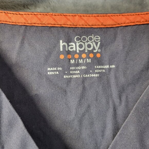 Code Happy Womens M Scrub Top Gray Short Sleeve Pockets Workwear Nursing Medical - Picture 2 of 13